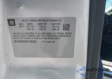 2012 Chevrolet Impala Ls из США, поврежденный, VIN 2G1WF5E34C1146394